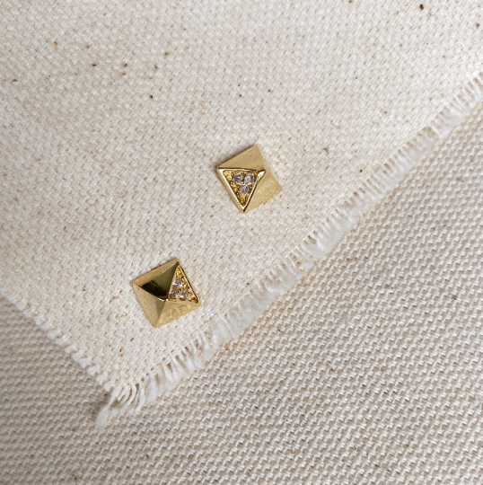 GoldFi 18k Gold Filled Pyramid Detail Cubic Zirconia Stud Earrings Wholesale Jewelry Supply