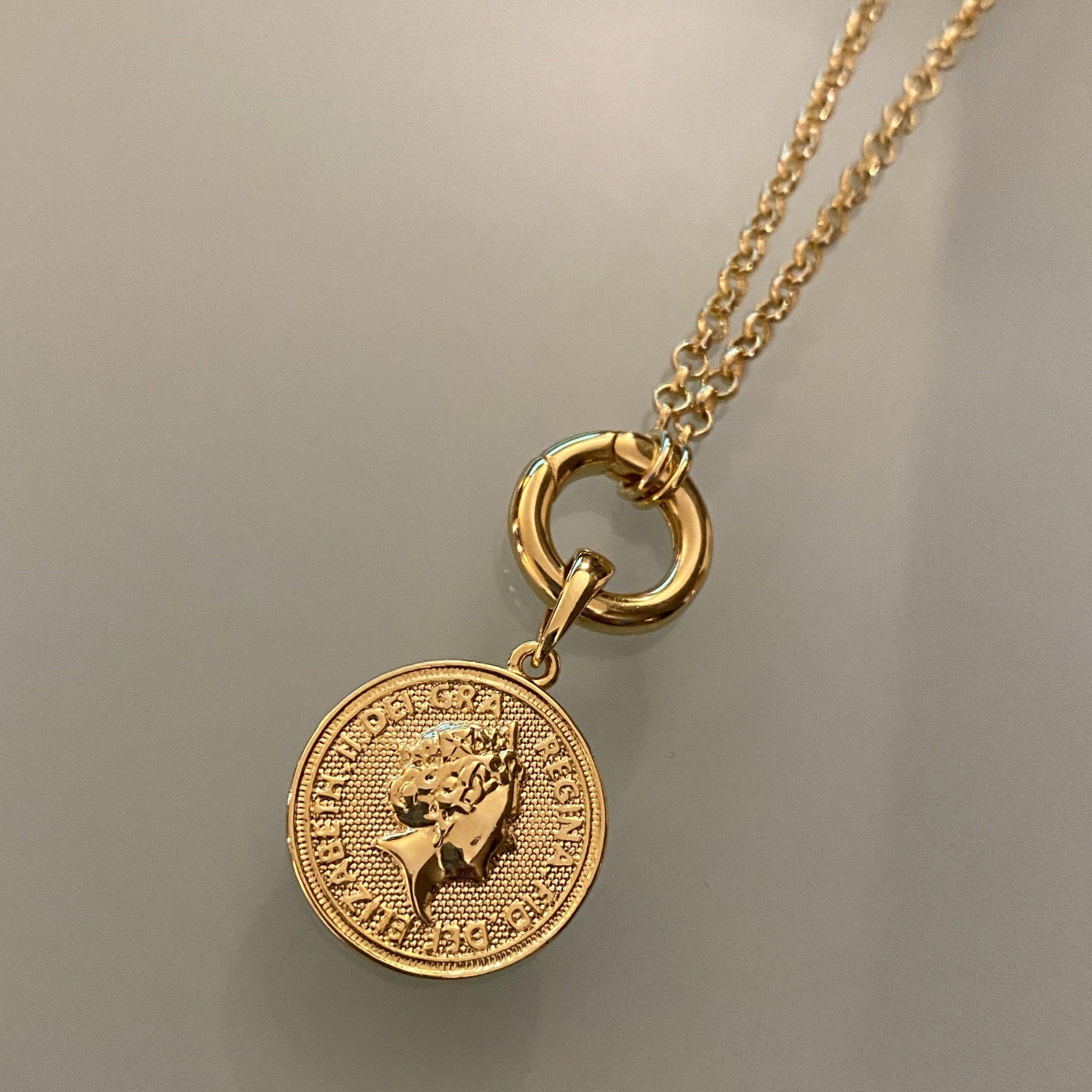 18k Gold Filled Queen Elizabeth Inspired Coin Pendant