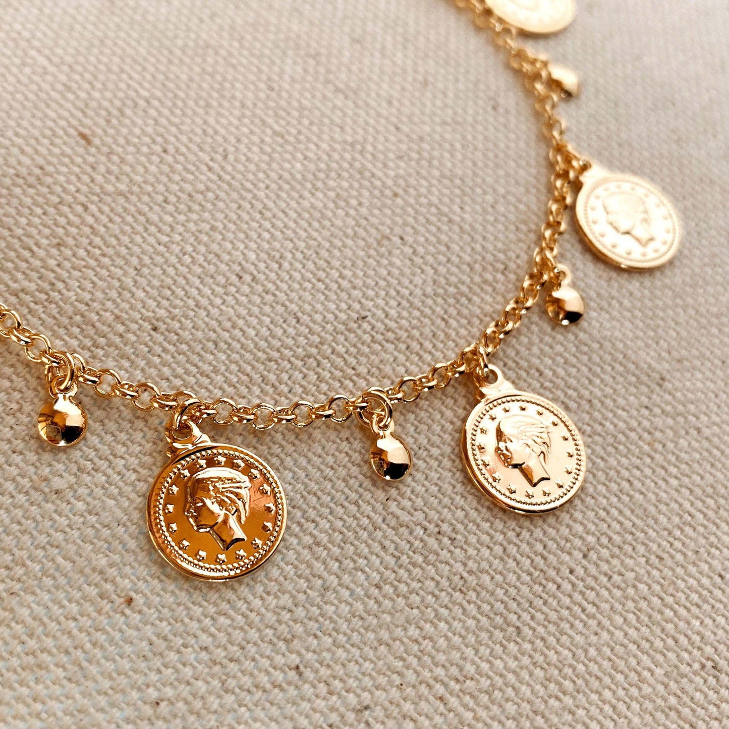18k Gold Filled Queen Head Coin Bracelets for Women Wholesale Jewelry