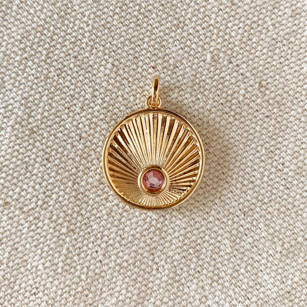 GoldFi 18k Gold Filled Radial Arrangement Plate Pendant With Detail Color Cubic Zircon Stone