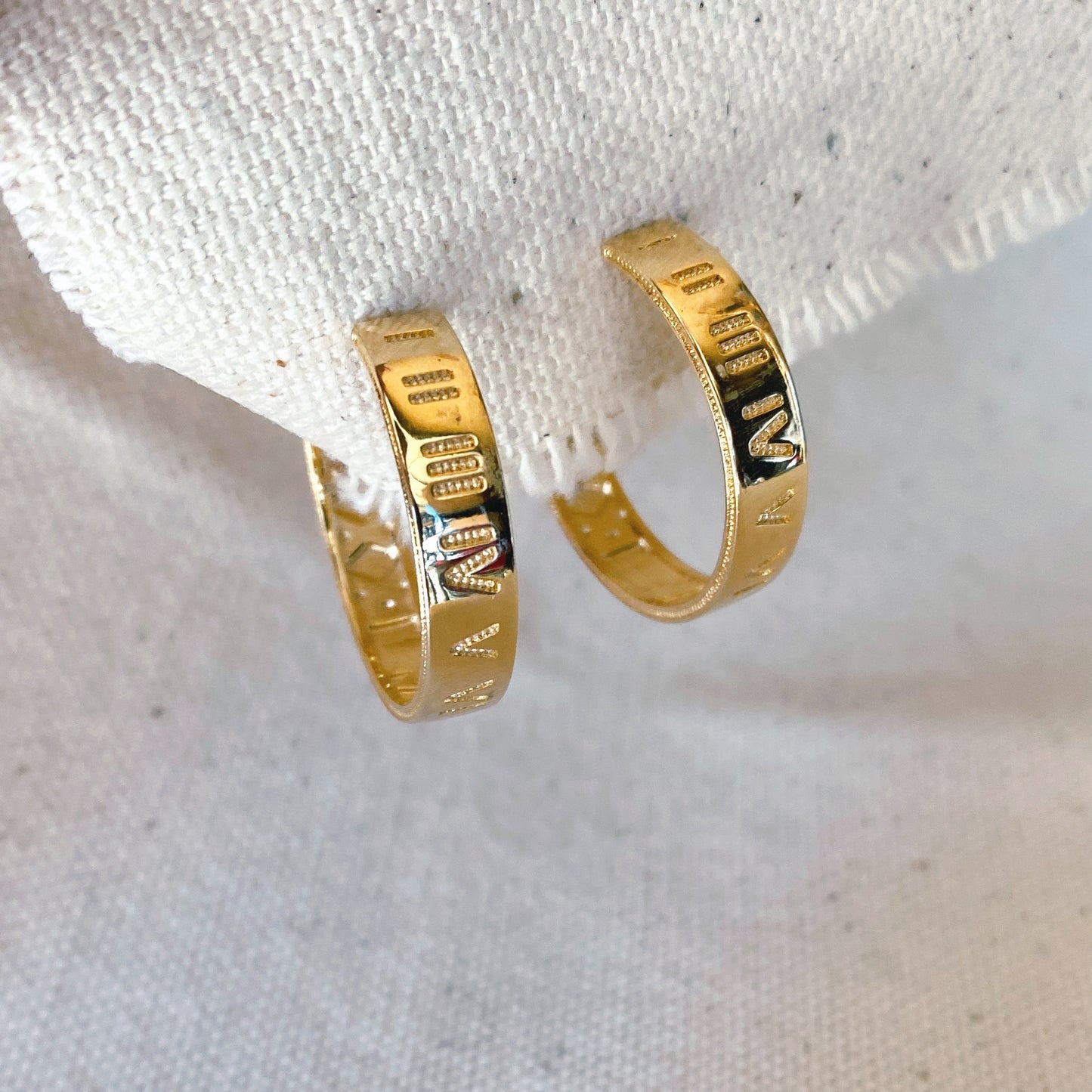 GoldFi 18k Gold Filled Roman Numerals C Hoop Earrings
