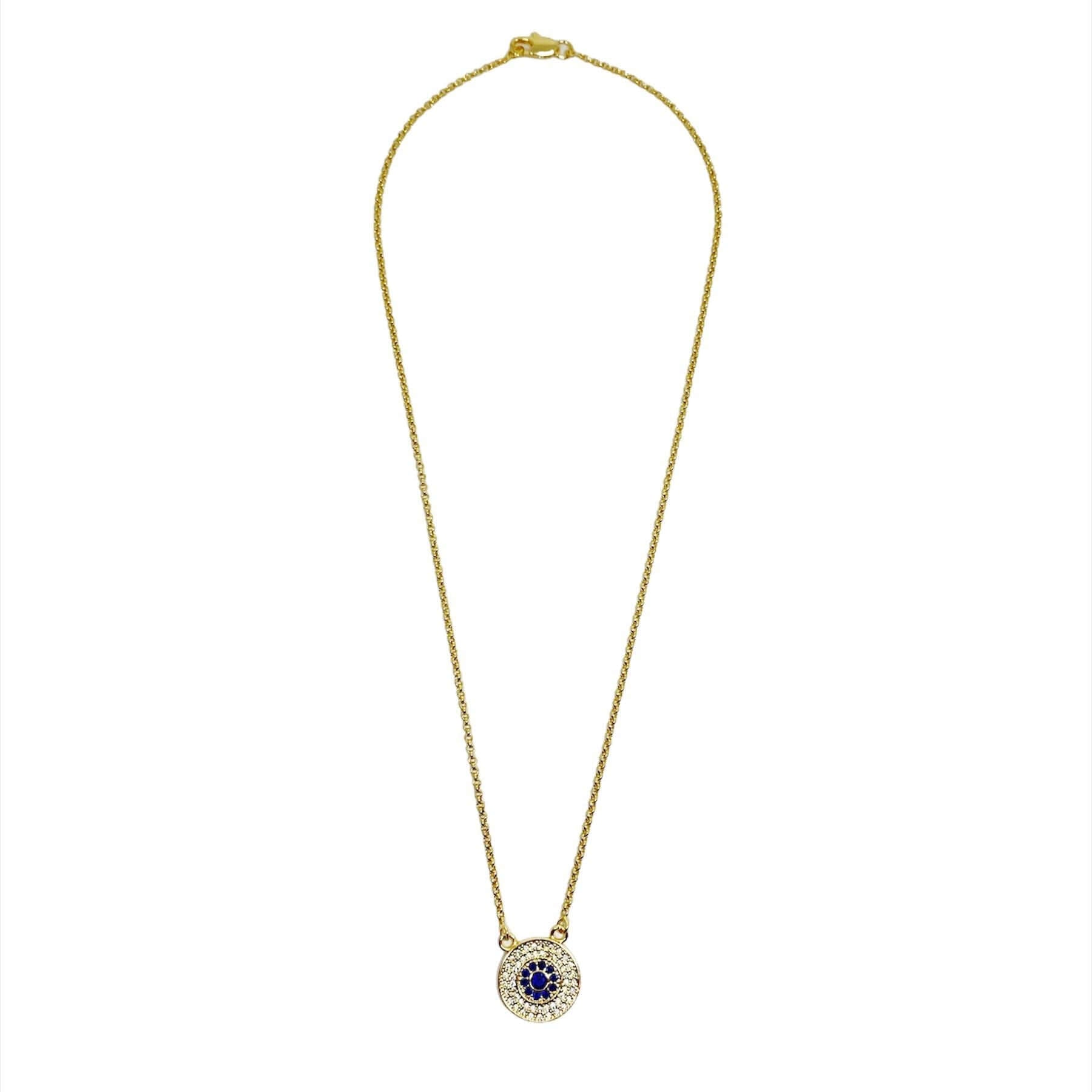 GoldFi 18k Gold Filled Round Evil Eye Necklace Featuring Detail In Cubic Zirconia