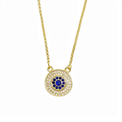 GoldFi 18k Gold Filled Round Evil Eye Necklace Featuring Detail In Cubic Zirconia