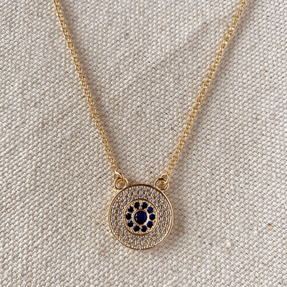 GoldFi 18k Gold Filled Round Evil Eye Necklace Featuring Detail In Cubic Zirconia