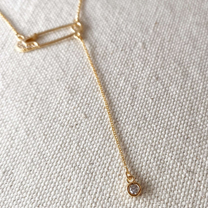 GoldFi 18k Gold Filled Safety Pin Necklace Featuring Cubic Zirconia Accents