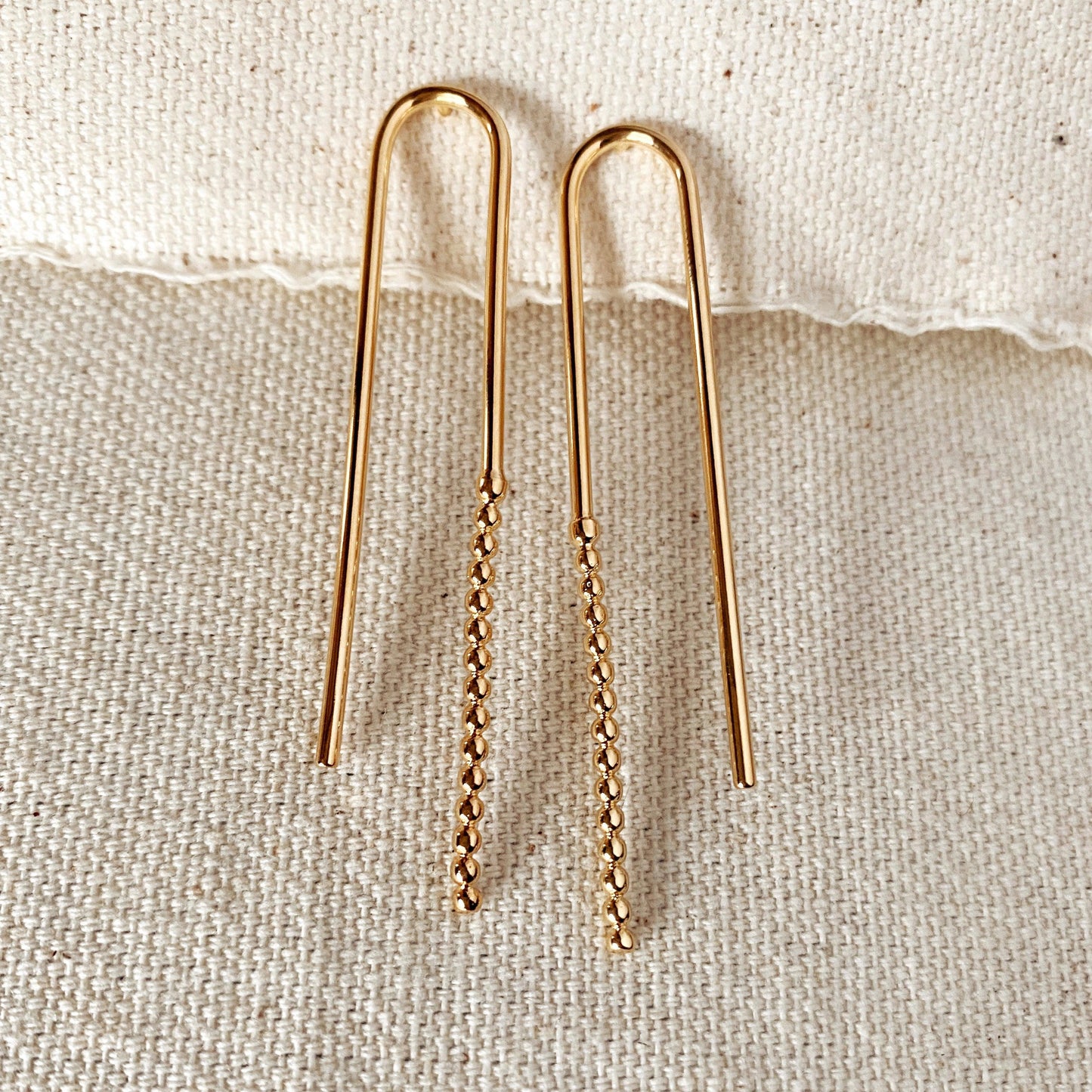 GoldFi 18k Gold Filled Shaped Drop Earrings Featuring Beaded End