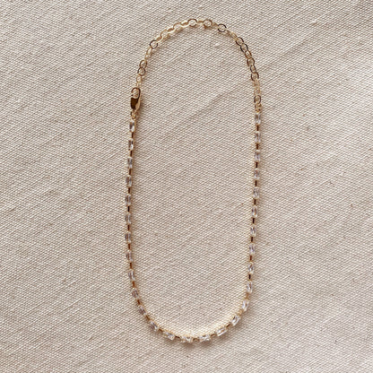 GoldFi 18k Gold Filled Sideways Clear Cubic Zircon Baguette Choker