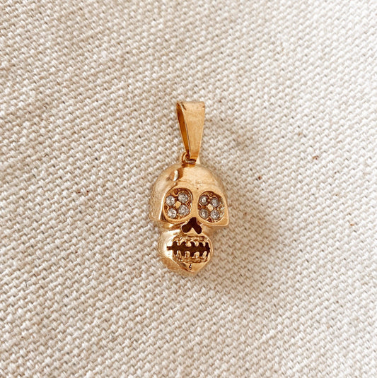 GoldFi 18k Gold Filled Skull Pendant Featuring Micro Pave Cubic Zirconia
