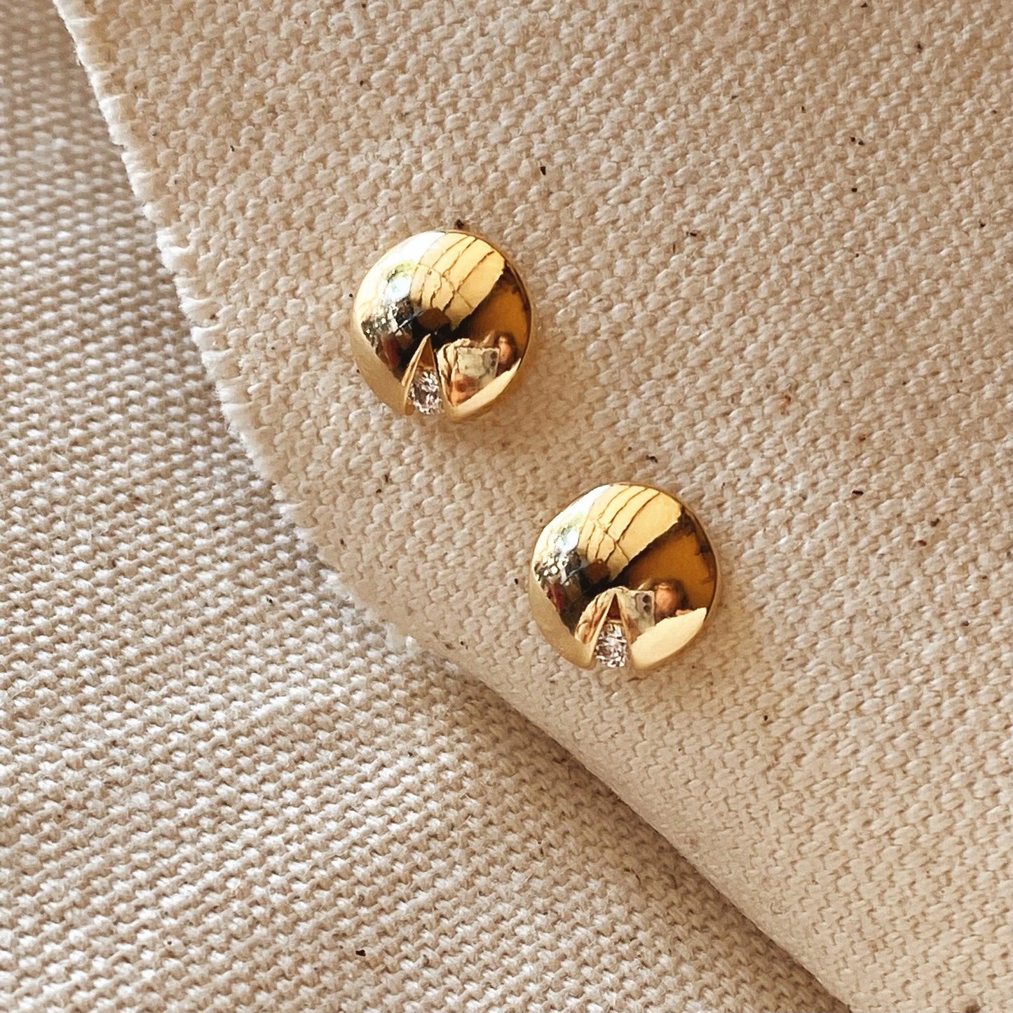 GoldFi 18k Gold Filled Split Round Button Stud With Cubic Zircon Detail