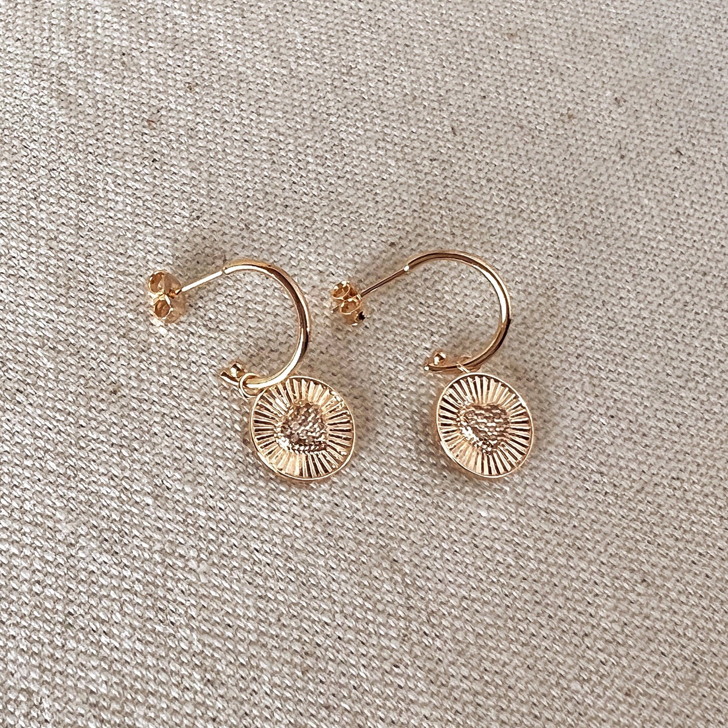 GoldFi 18k Gold Filled Spoke Texture Heart Charm Cubic Zirconia Earrings