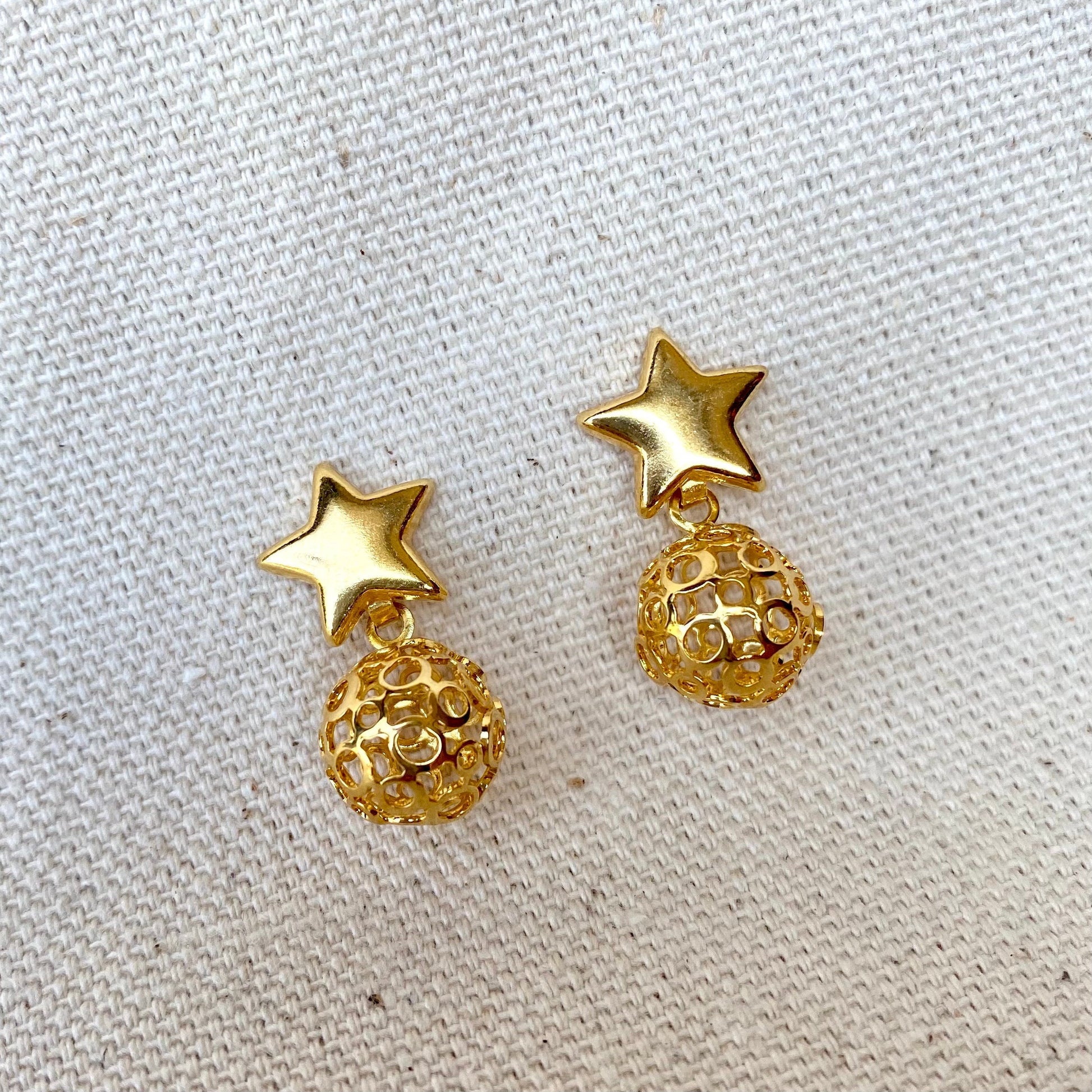 18k Gold Filled Star Hallowed Ball Earrings Wholesale Jewelry Supplies