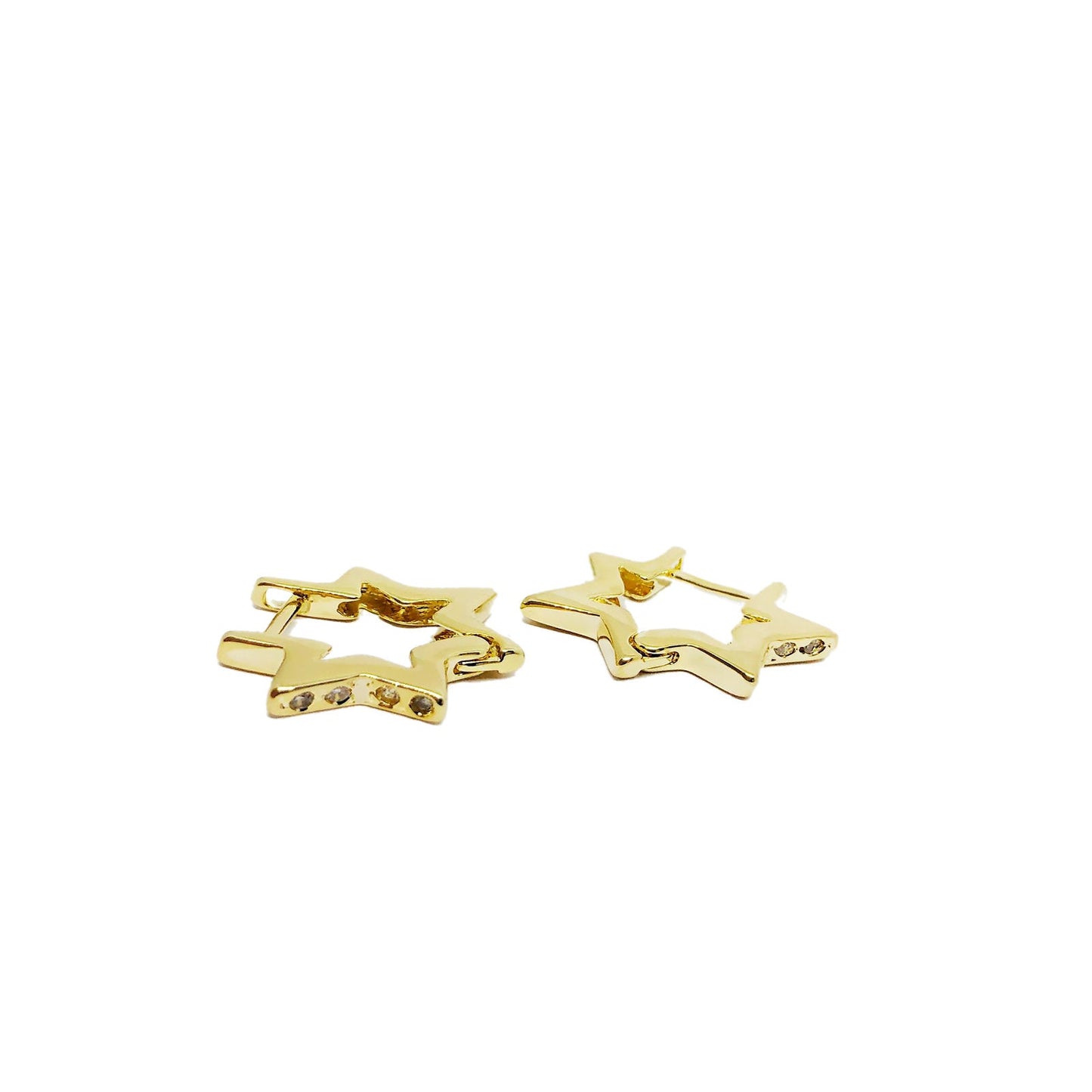 GoldFi 18k Gold Filled Star Shape Hoop Earrings Cubic Zirconia Detail