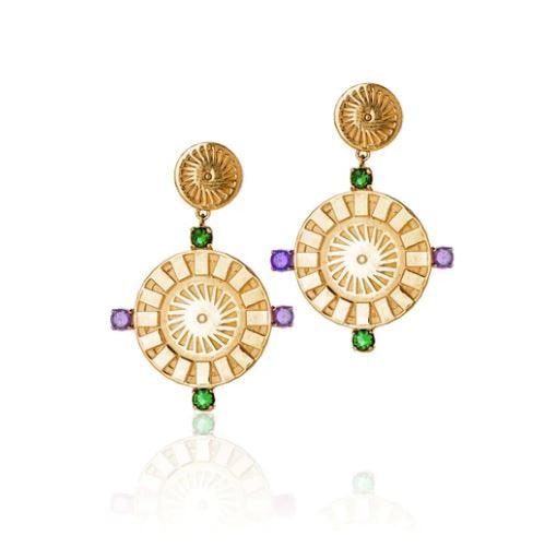 GoldFi 18k Gold Filled Sun Drop Emerald And Amethyst Cubic Zirconia Earrings