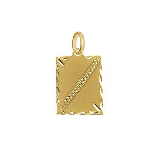 GoldFi 18k Gold Filled Tag Plate Pendant Featuring Diamond Cut Borders and Crossing Texture