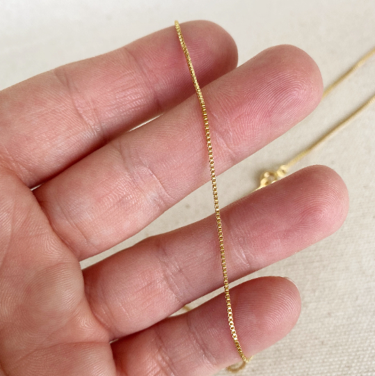 18k Gold Filled Thin Box Chain 0.85mm Thickness Sizes Length 16", 18", 20"