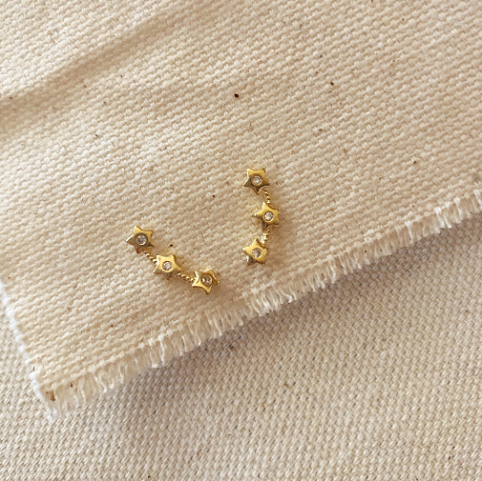 GoldFi 18k Gold Filled Three Stars Ear Climber Style Earrings