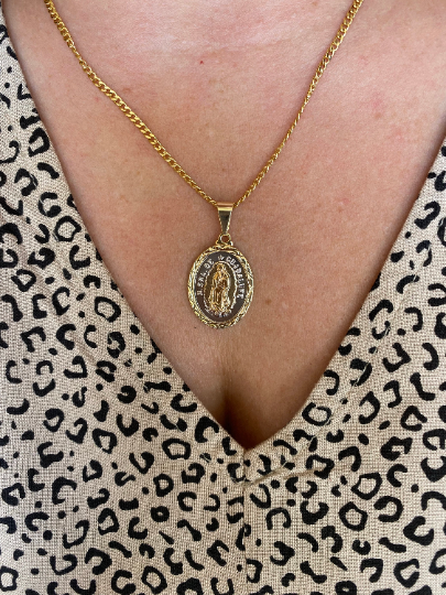 18k Gold Filled Lady of Guadalupe Pendant Rose Gold Detail