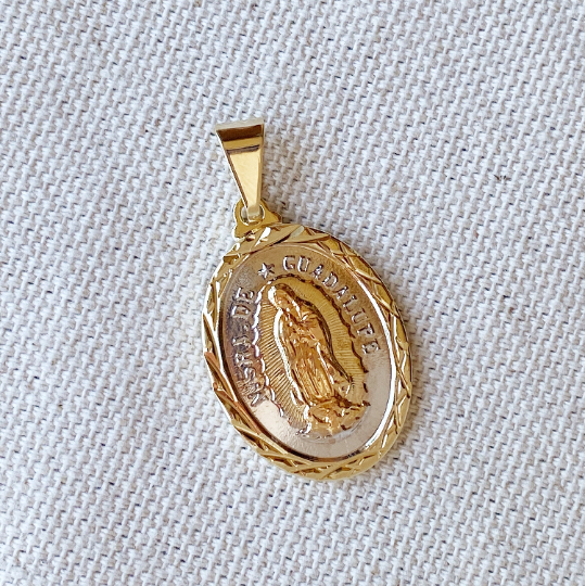 18k Gold Filled Lady of Guadalupe Pendant Rose Gold Detail Stainless Steel  Plate