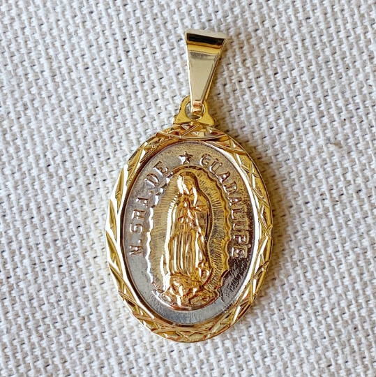 GoldFi 18k Gold Filled Tricolor Lady of Guadalupe Pendant In Gold, Rhodium and Rose Gold For Wholesale Jewelry Making Supplies
