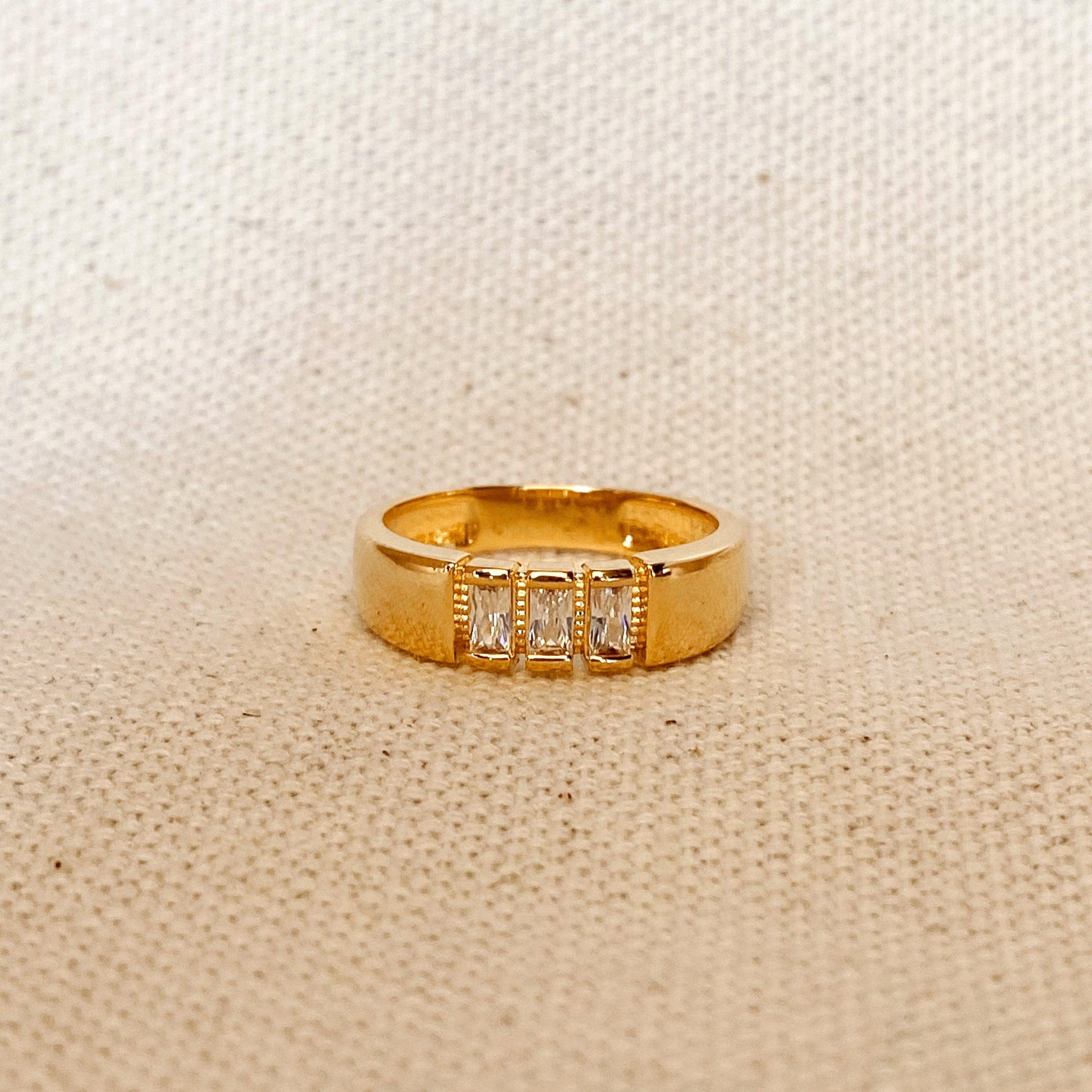 GoldFi 18k Gold Filled Trio baguette Cubic Zirconia Stone Ring