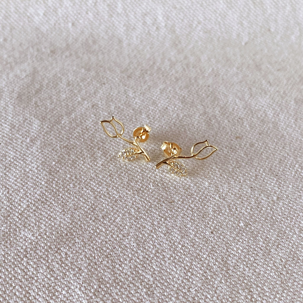 GoldFi 18k Gold Filled Tulip Stud Earrings With Cubic Zirconia Stones