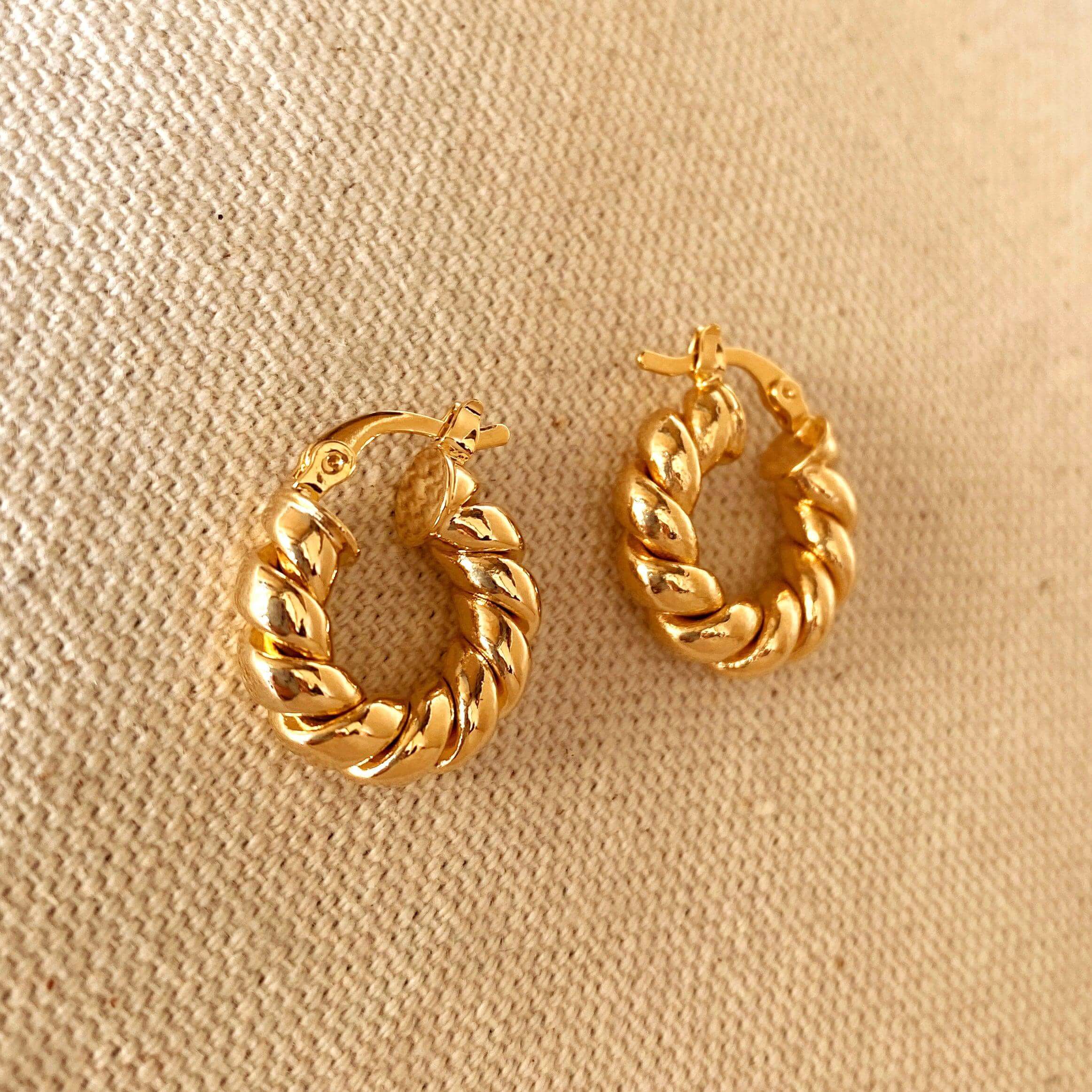 18k Gold Filled Twisted Tube Hoop Earrings Croissant Wholesale Jewelry