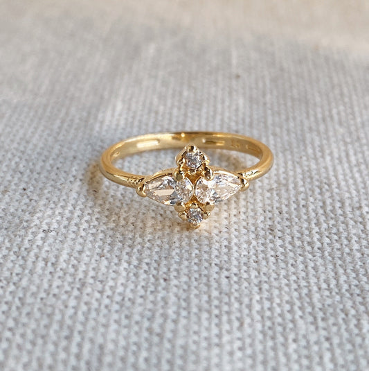 GoldFi 18k Gold Filled Vintage Flower Cubic Zirconia Ring