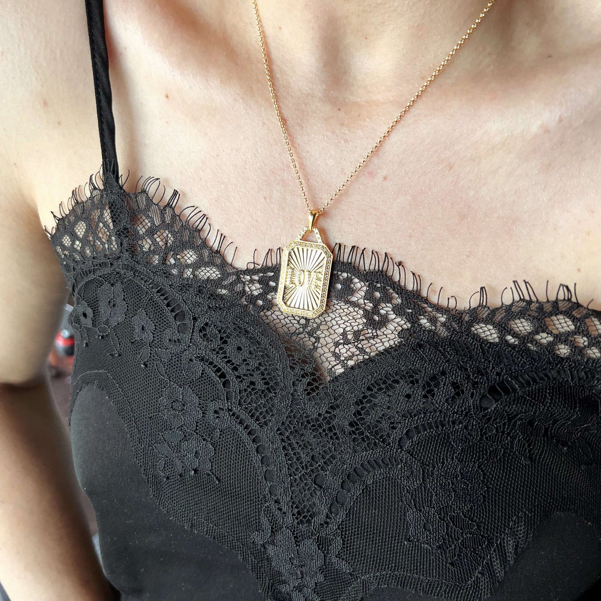 GoldFi 18k Gold Filled Vintage Love Plaque Necklace