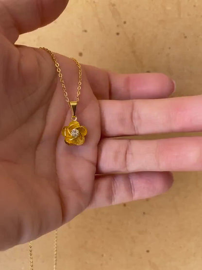 18k Gold Filled Flower Crystal Pendant  or Necklace Set