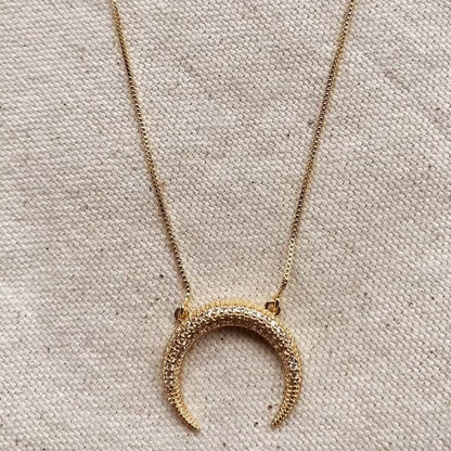 Cubic Zirconia 18k Gold Filled Crescent Moon Necklace