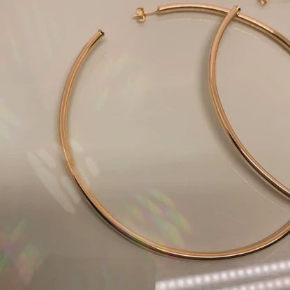 18k Gold Filled Selena Big Plain Hoop Earrings Thick Tube