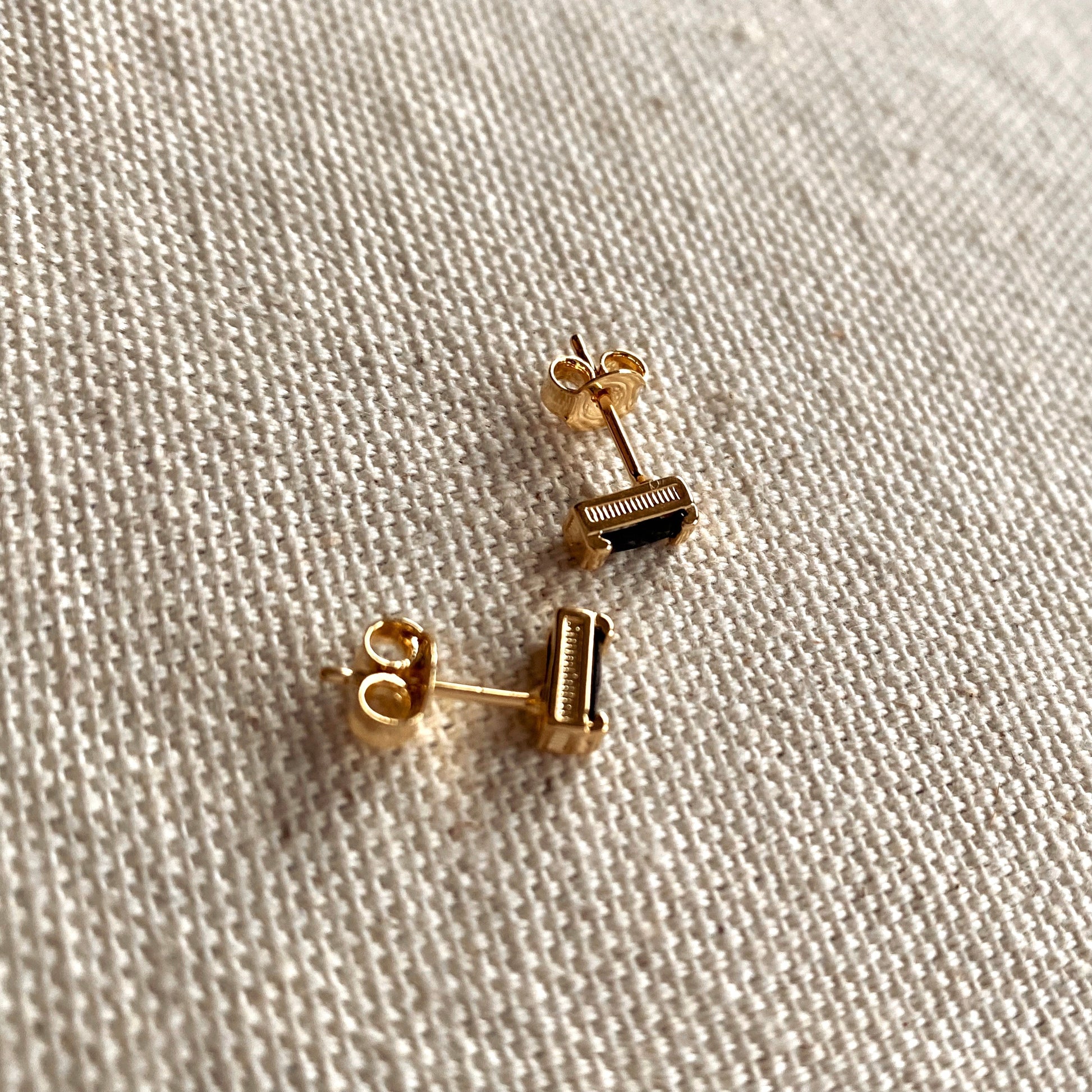 GoldFi Black Cubic Zirconia Baguette Stud Earrings In 18k Gold Filled