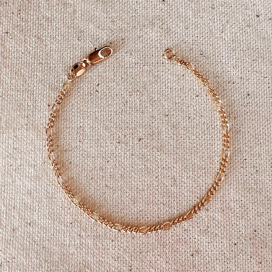 GoldFi Bracelet 18k Gold Filled 2mm Rounded 3x1 Figaro Chain