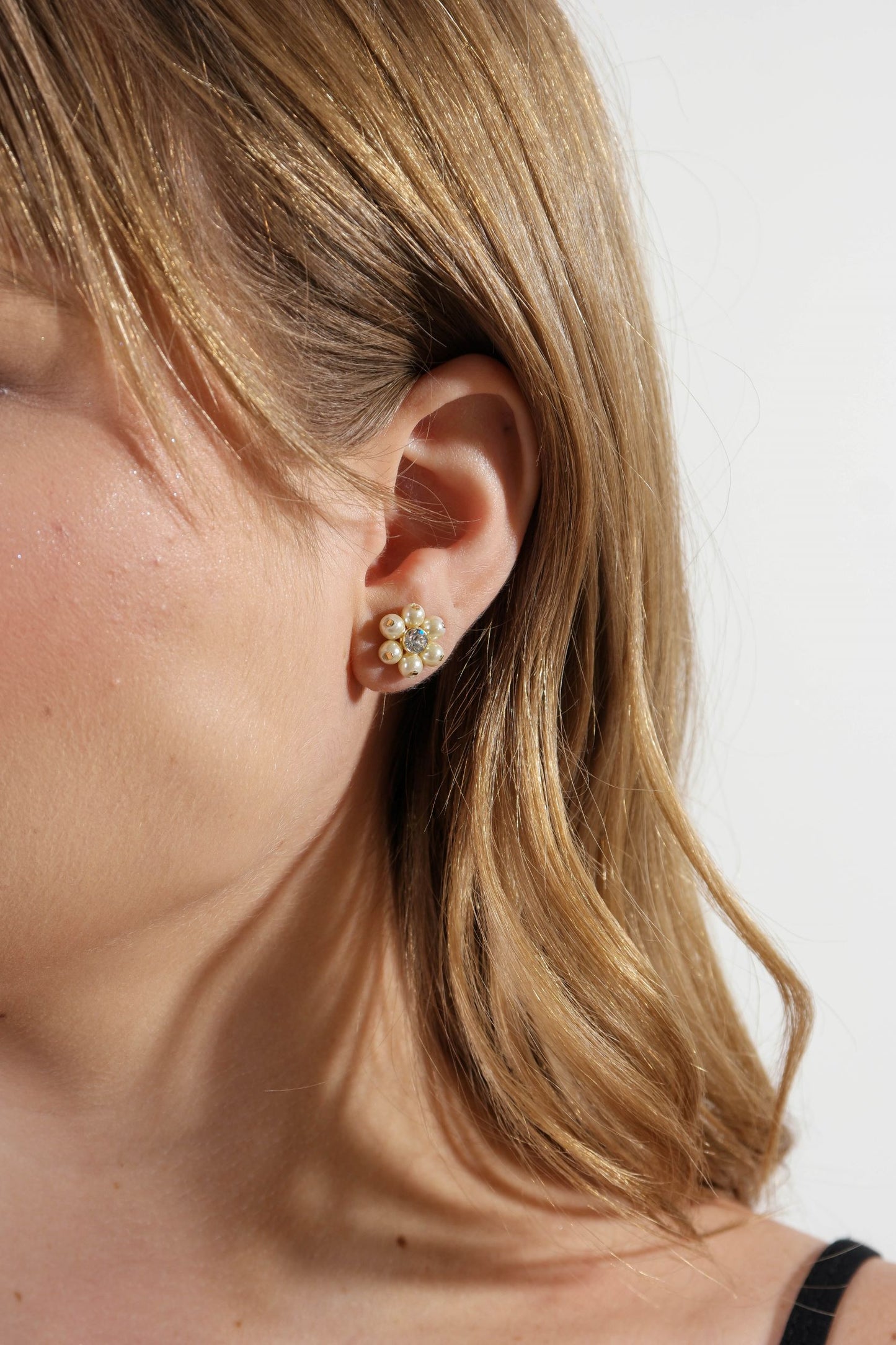 18k Gold Filled Pearl Flower Tiny Earrings