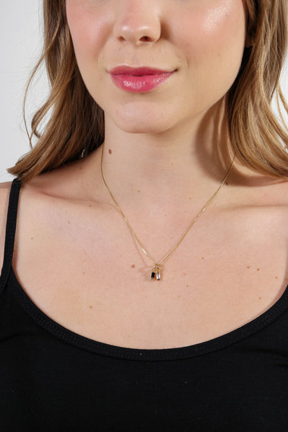 18k Gold Filled Mini Black Baguette Charm Pendant