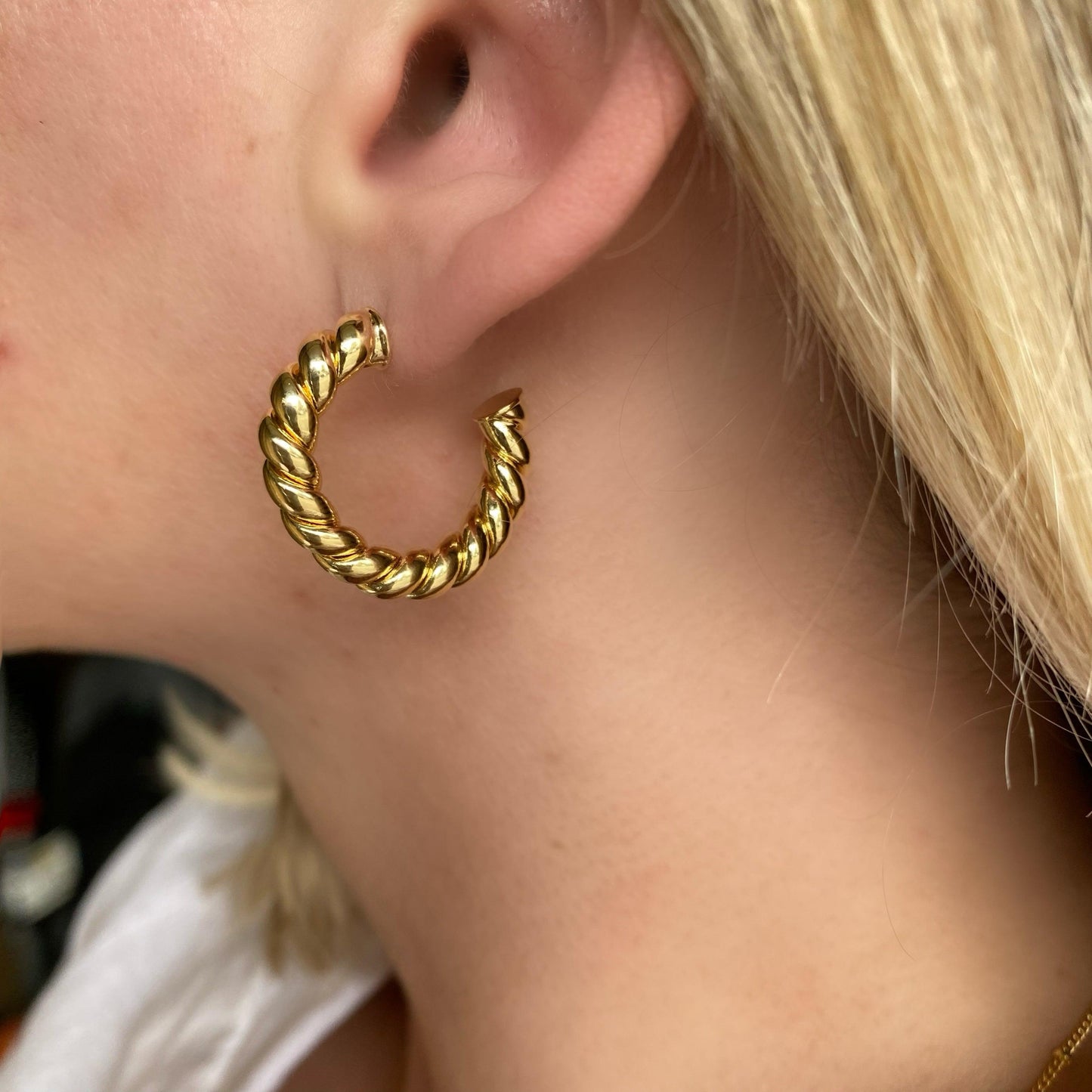 GoldFi Croissant Twisted C Hoop Earrings