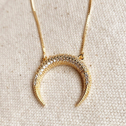 GoldFi Cubic Zirconia 18k Gold Filled Crescent Moon Necklace