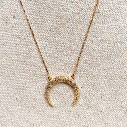 GoldFi Cubic Zirconia 18k Gold Filled Crescent Moon Necklace