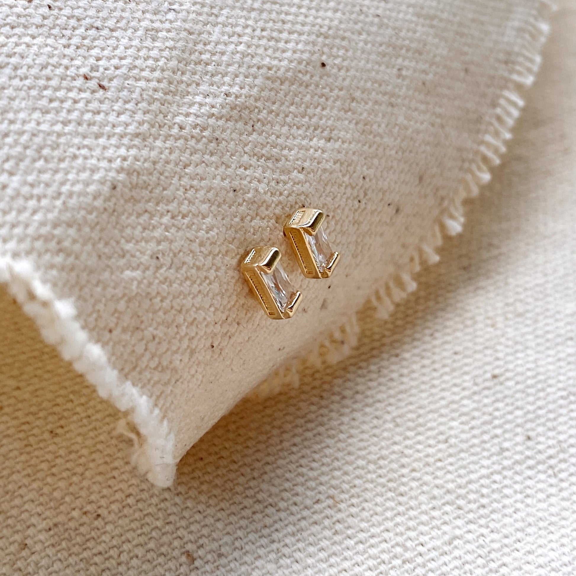 GoldFi Cubic Zirconia Baguette Stud Earrings In Gold Filled