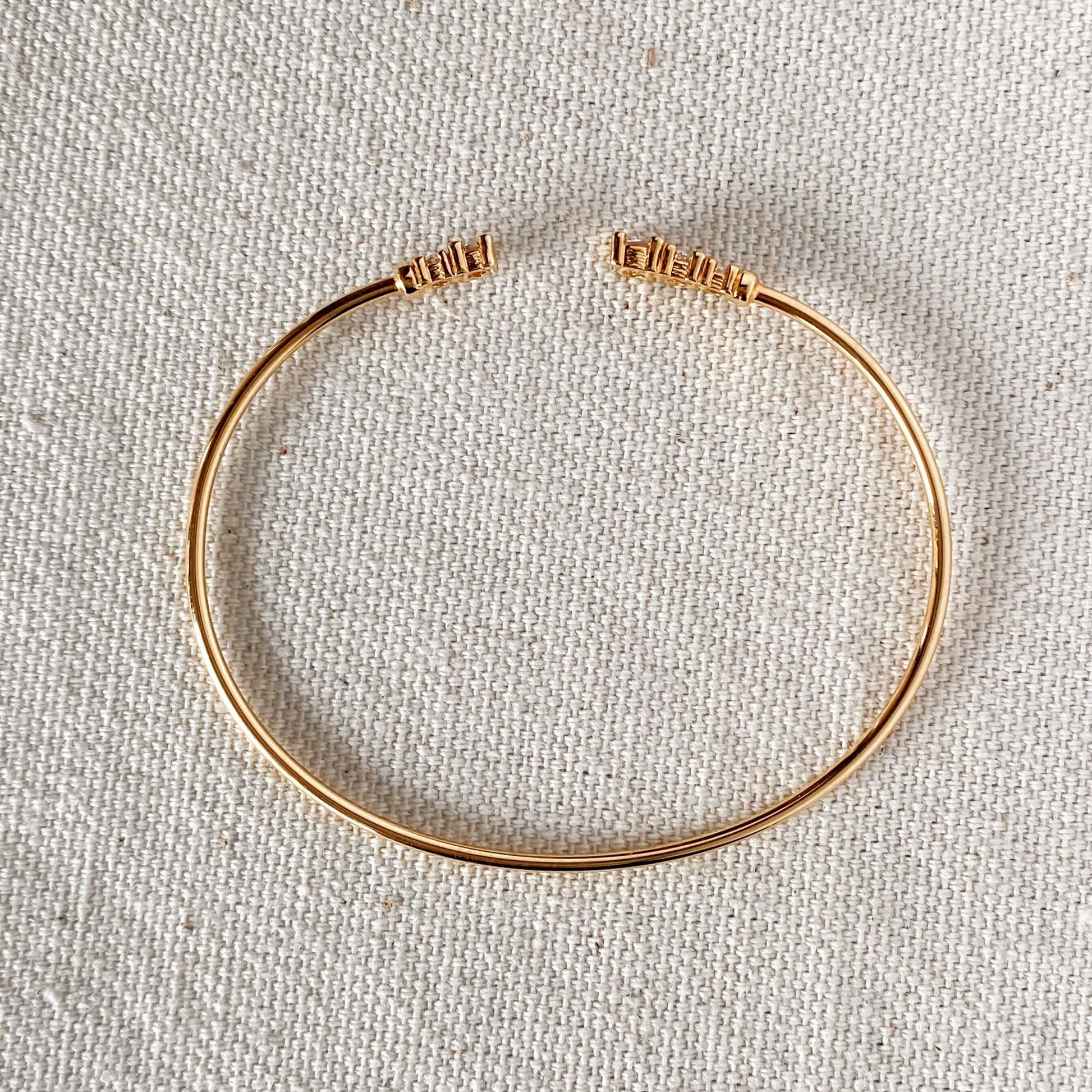 GoldFi Dainty 18k Gold Filled Cuff Bracelet with Cubic Zirconia Stones