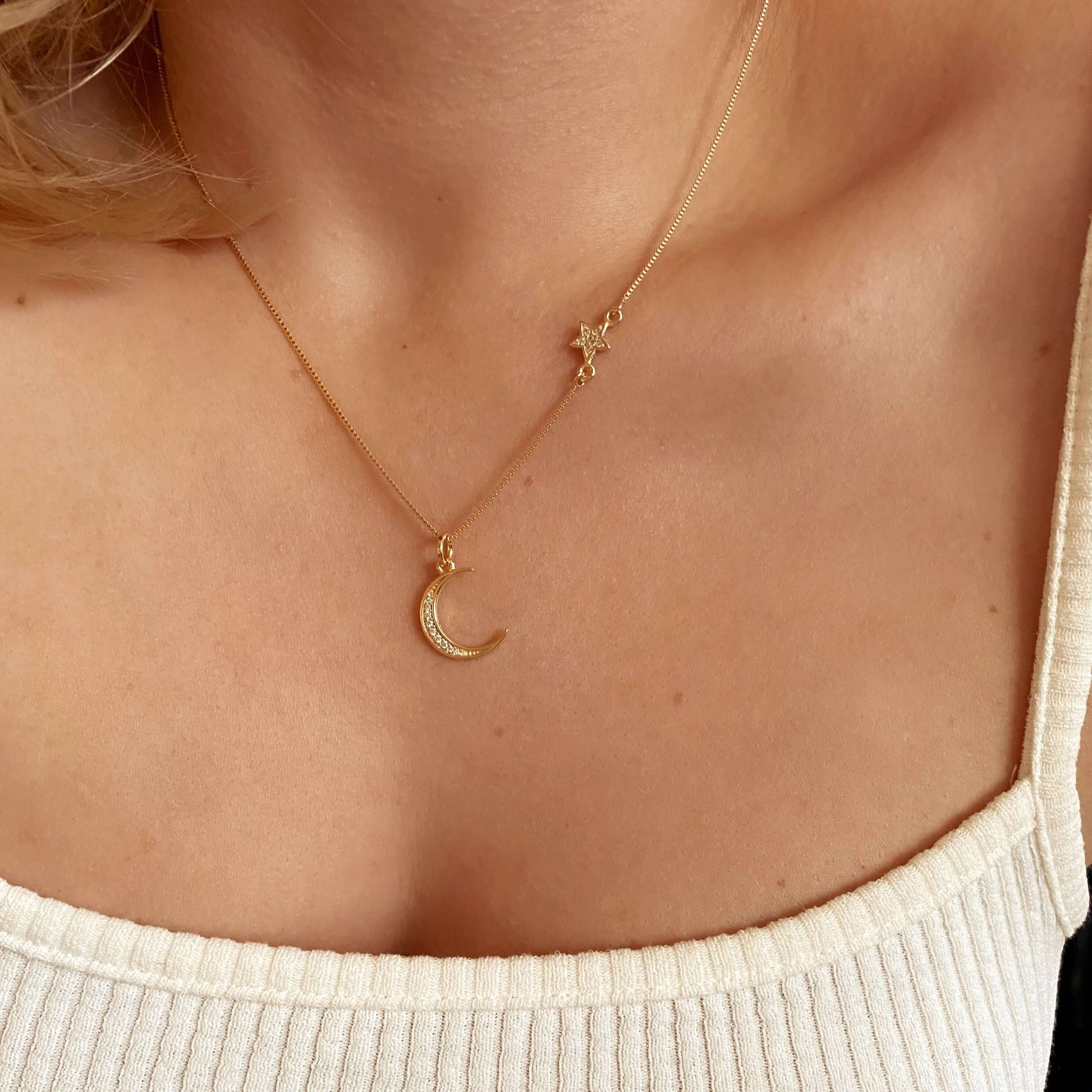 GoldFi Moon and Star Necklace 18k Gold Filled