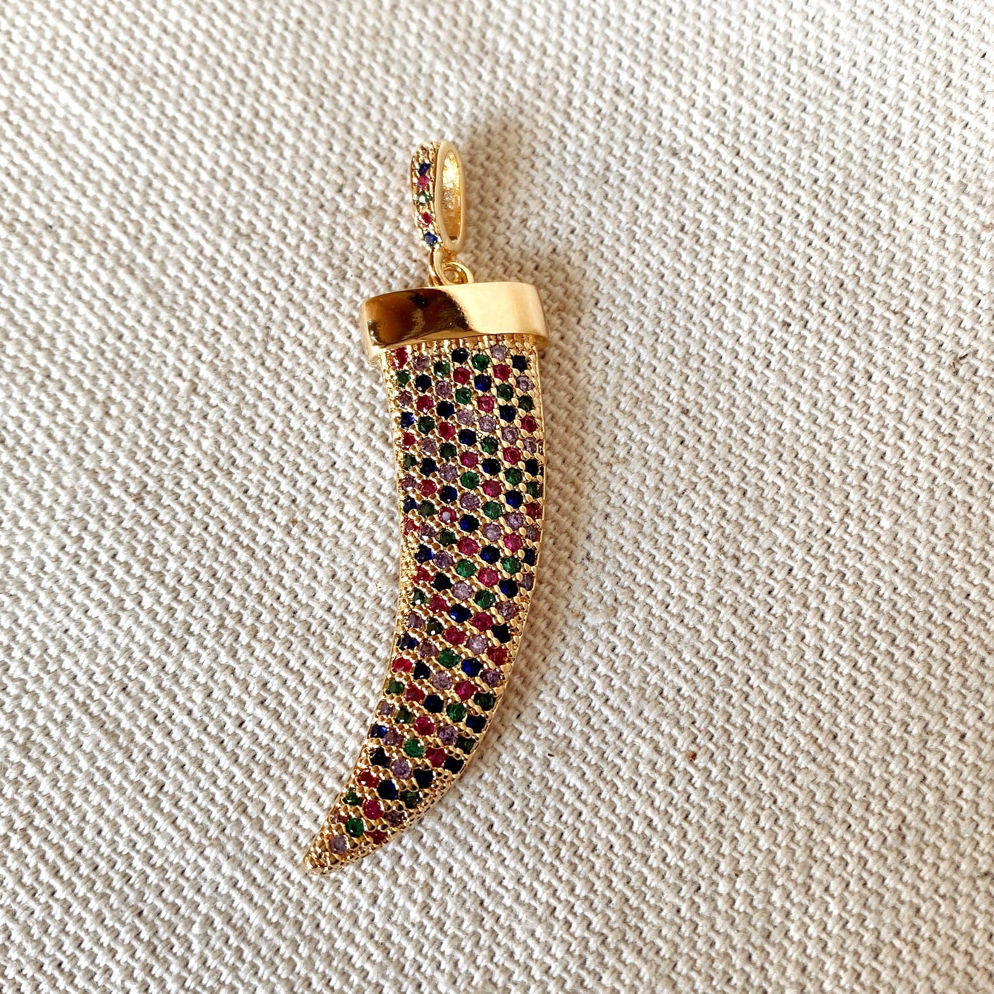 GoldFi Multicolor Cubic Zirconia Tusk Pendant Made of 18k Gold Filled