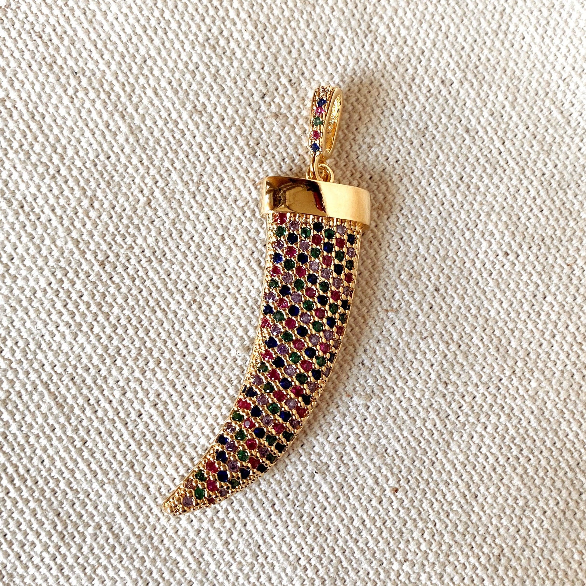 GoldFi Multicolor Cubic Zirconia Tusk Pendant Made of 18k Gold Filled