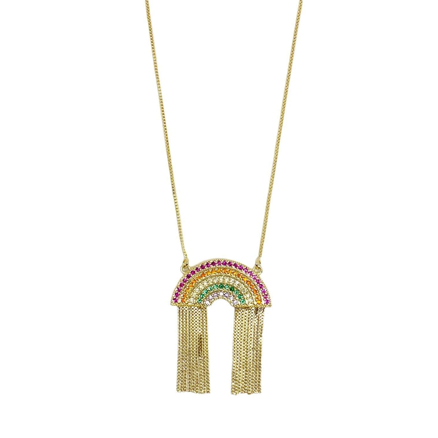 GoldFi Paved Colored Cubic Zirconia Rainbow Necklace 18k Gold Filled