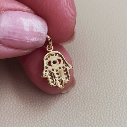 18k Gold Filled Evil Eye Hamsa Charm Featuring Cubic Zirconia Pendant