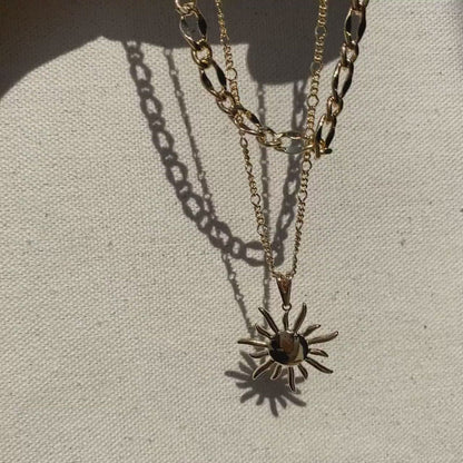 18k Gold Filled Sun Pendant Necklace Chains