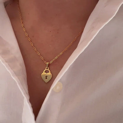 18k Gold Filled Heart Lock Plate Necklace