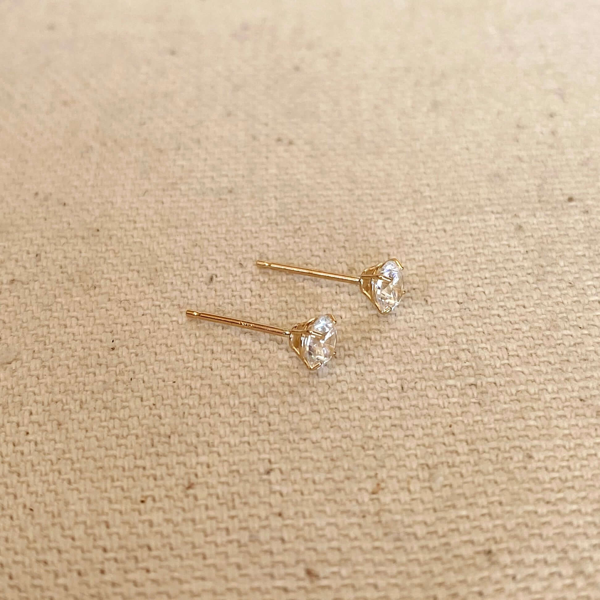 4mm Gold Cubic Zirconia Stud Earrings