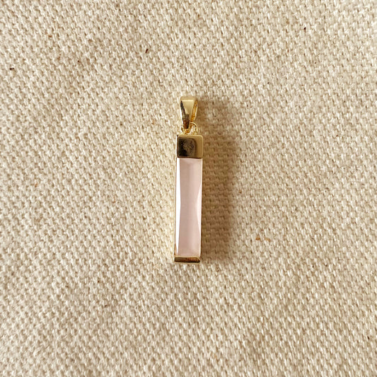18k Gold Filled Long Pink Crystal Baguette Charm