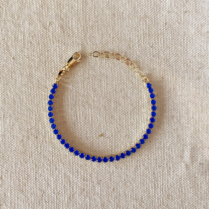 18k Gold Filled 3mm Cubic Zirconia Royal Blue Bracelet